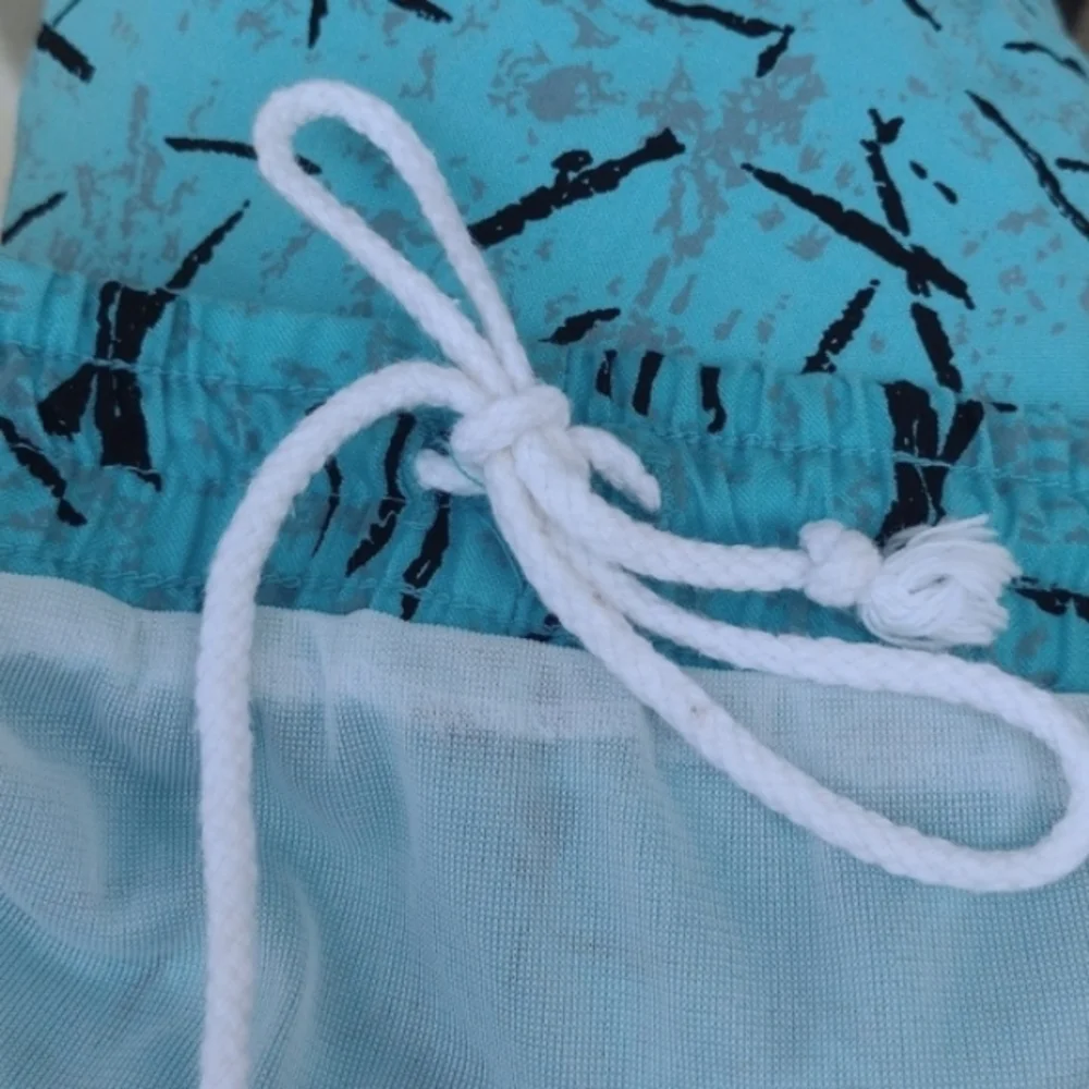 Vintage 80s Aqua Abstract Cotton Swim Trunks Men's Large (36-38)